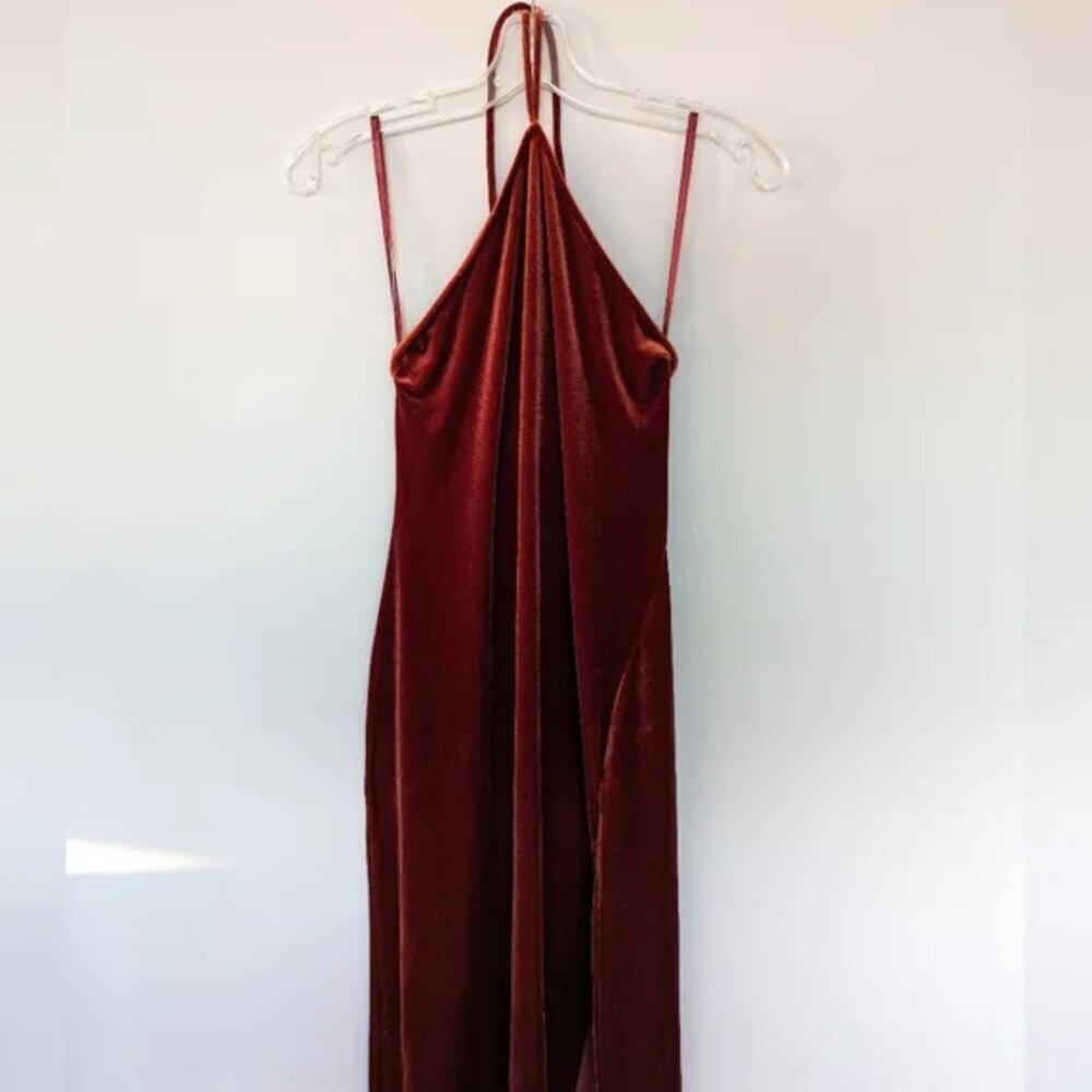 Banana Republic VELVET MIDI DRESS in color Spiced Rum  Size M NEW WITH TAG! - Picture 4 of 4